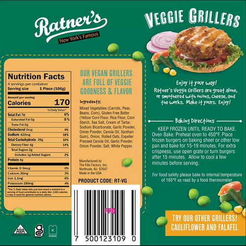 Ratner's Veggie Grillers (FROZEN)